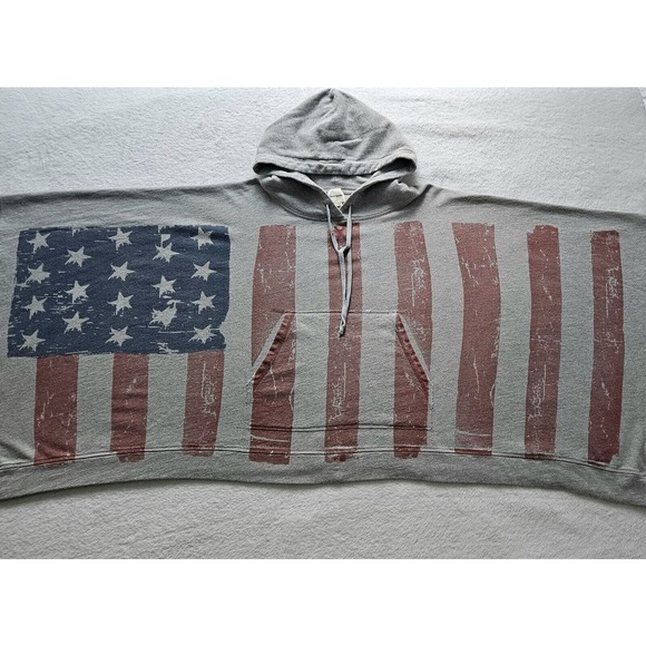 HAUTE HIPPIE cool collectible travel usa flag free people hooded poncho cape o/s - Picture 5 of 12